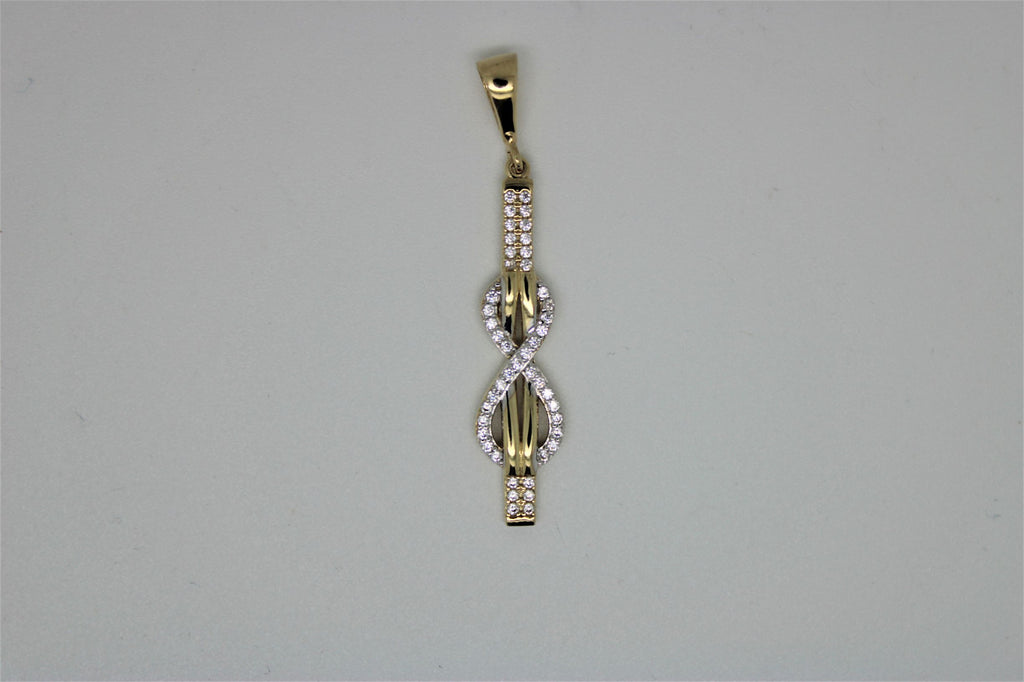 Gold stick and infinity pendant with stones