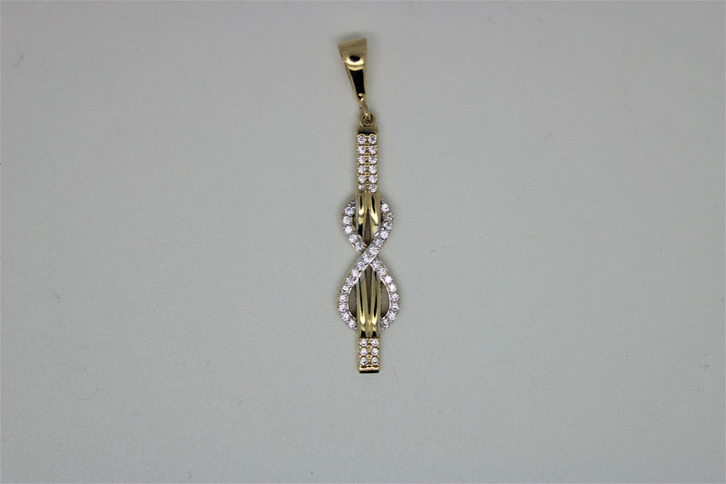 Gold stick and infinity pendant with stones