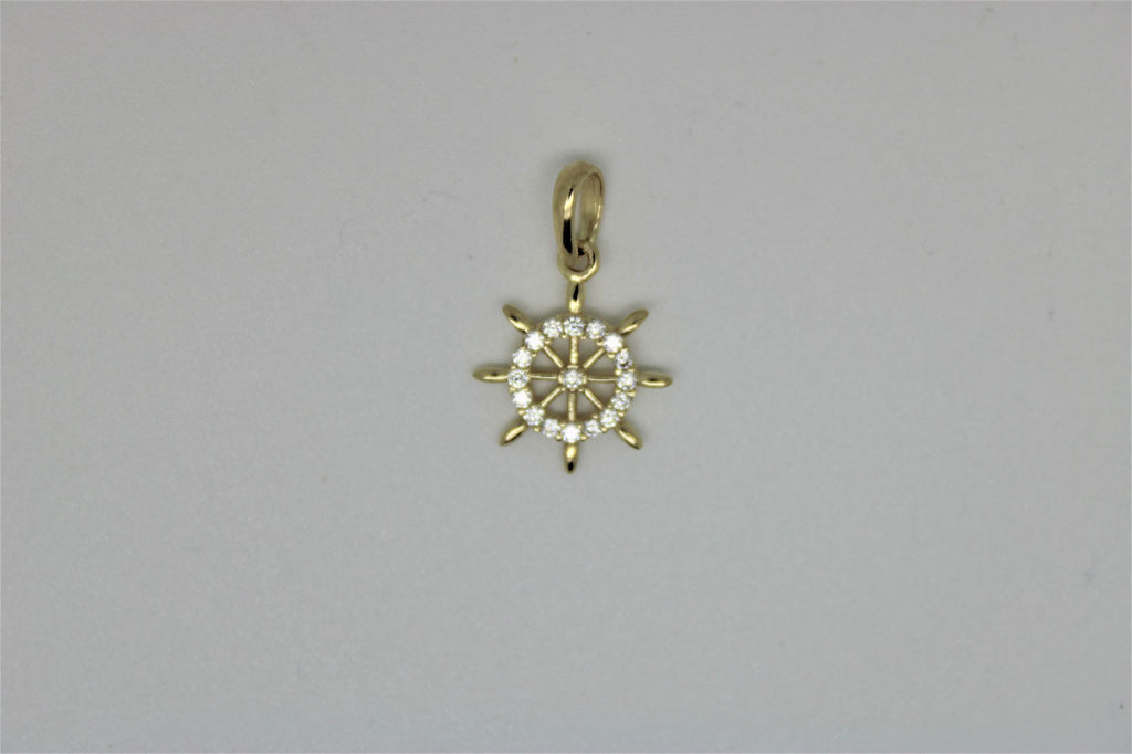 Pendentif or gouvernail de bateau avec pierres