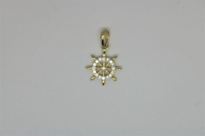 Pendentif or gouvernail de bateau avec pierres