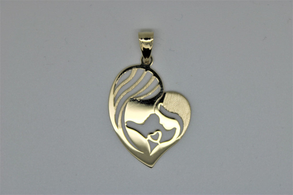 Gold mother and child heart pendant