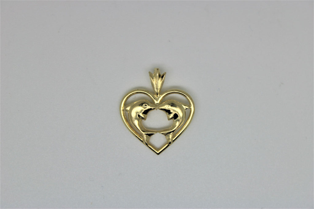 Gold heart pendant with dolphins