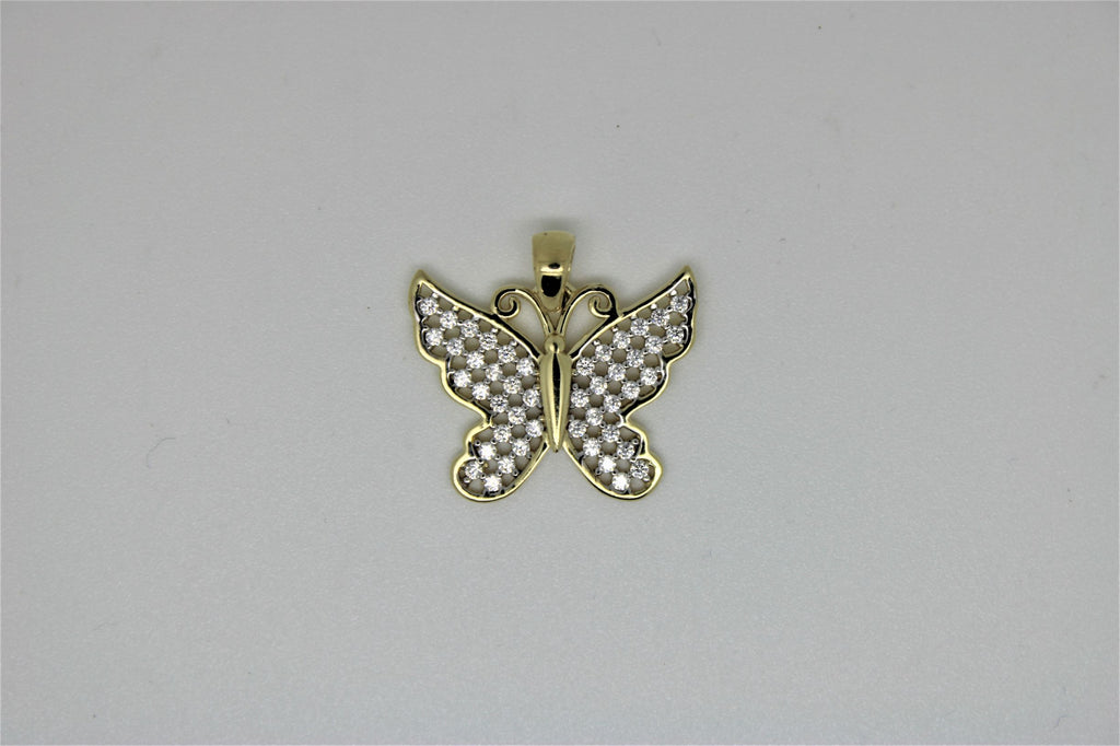 Gold butterfly pendant with stones