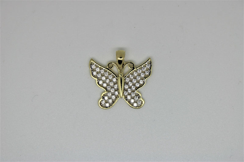Gold butterfly pendant with stones
