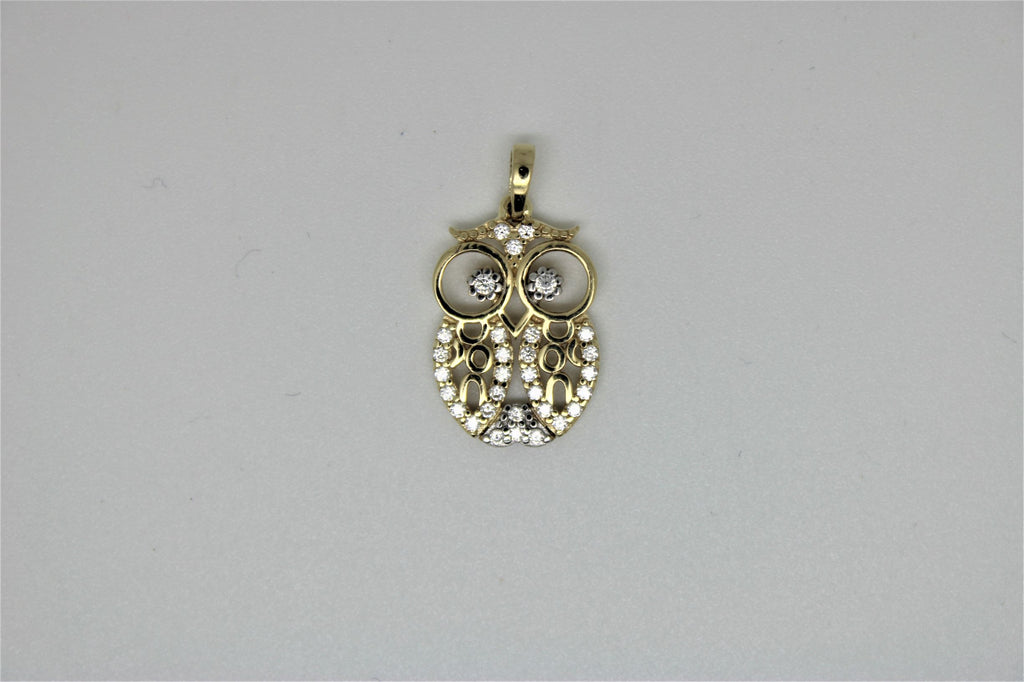 Owl gold pendant with stones