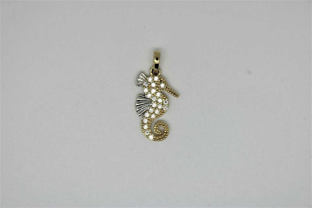 Gold seahorse pendant with stones