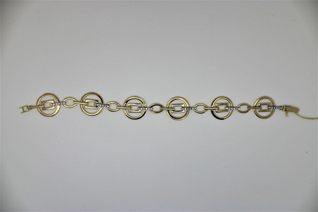 Round gold bracelet with square in the center and stones