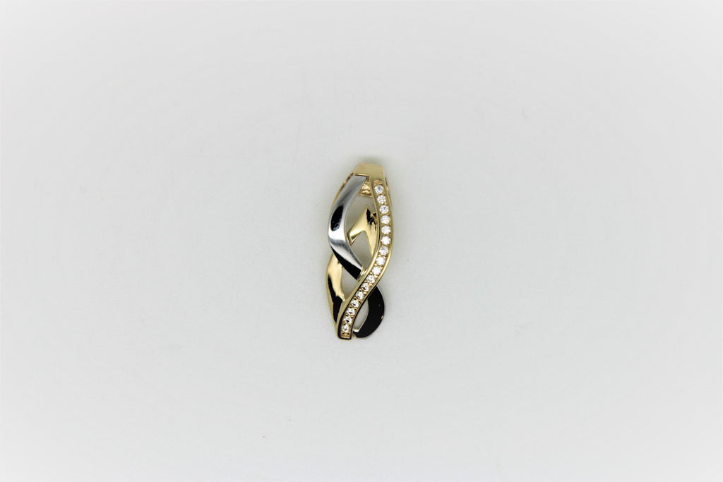 2 tone gold pendant with a row of stones