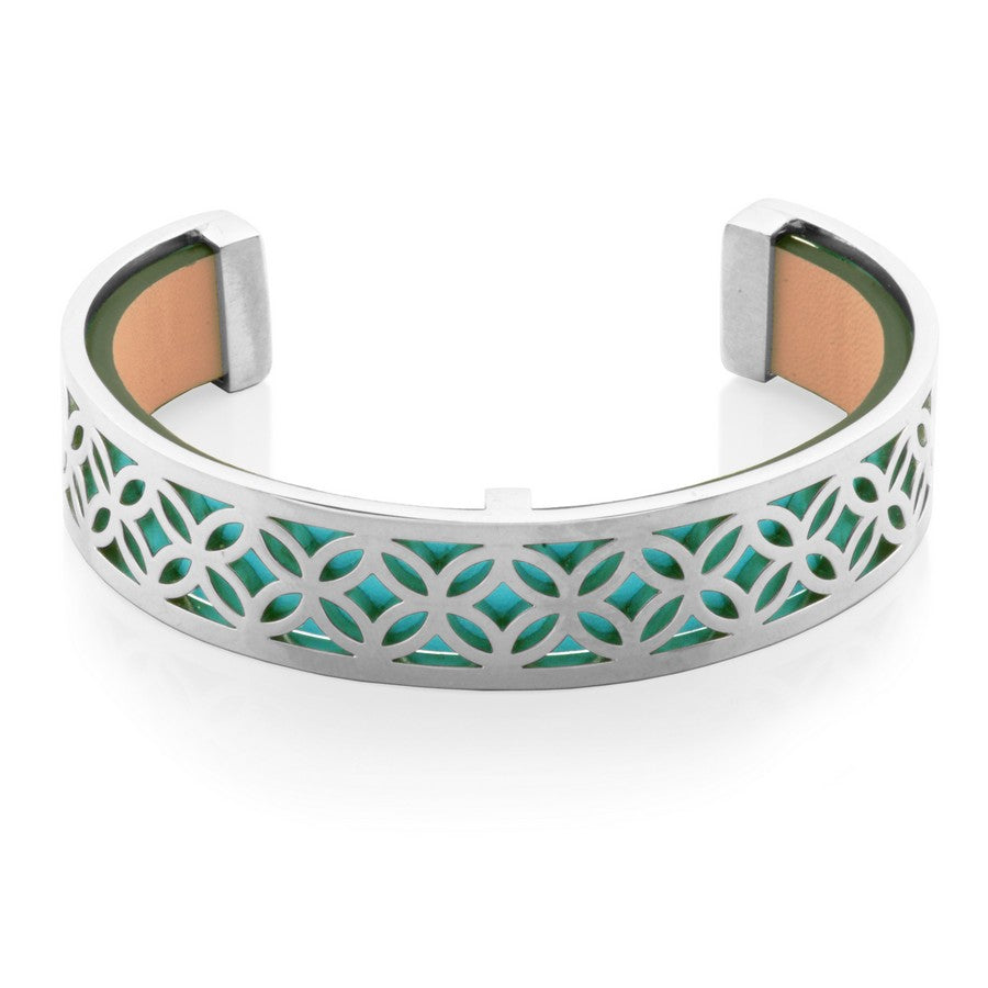 Bracelet en acier inoxydable avec bande de cuir interchangeable (bleu et rose)