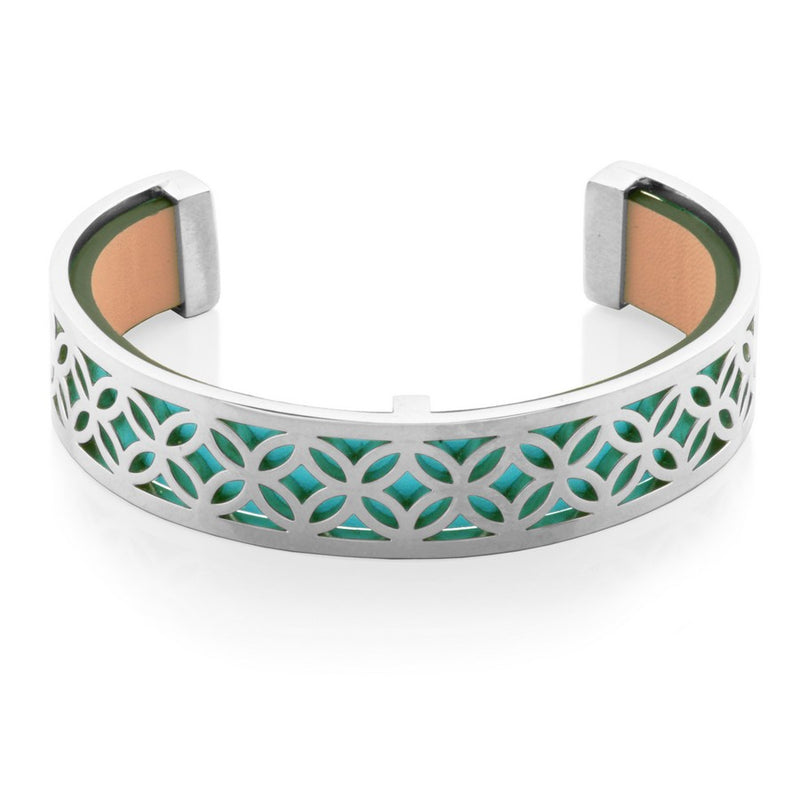 Bracelet en acier inoxydable avec bande de cuir interchangeable (bleu et rose)