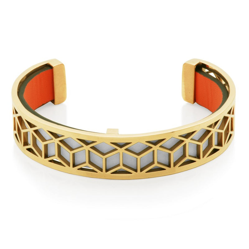 Bracelet en acier inoxydable avec bande de cuir interchangeable (orange et gris)