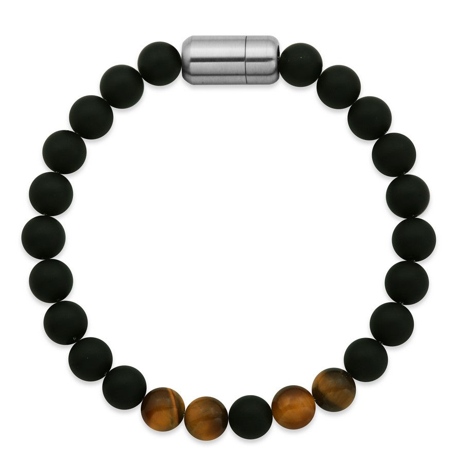 STEELX GENUINE TIGER AND BLACK ONYX BEAD BRACELET