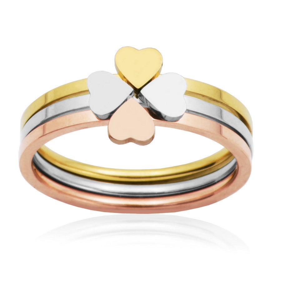 STEELX SET OF 3 CLOVER/HEART RING