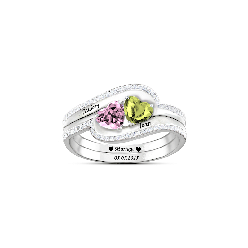Double heart couple ring