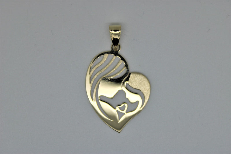 Gold mother and child heart pendant