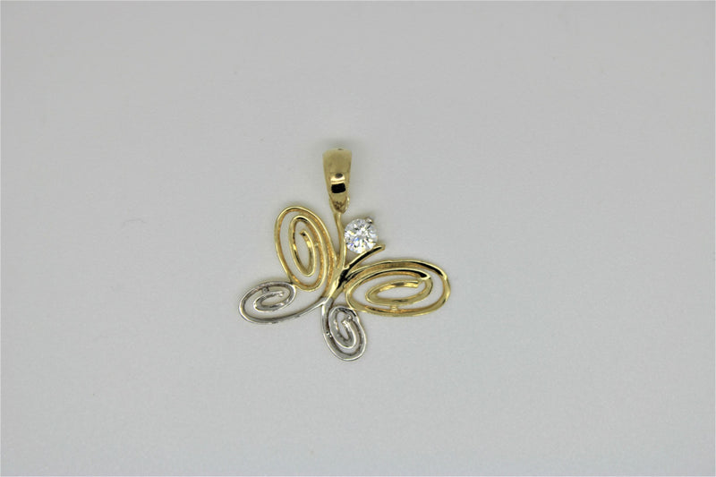 2-tone butterfly gold pendant with stone