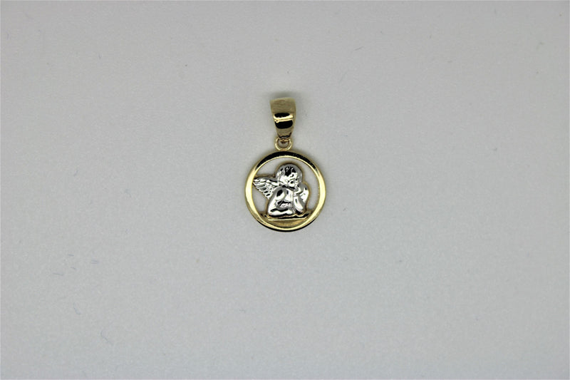 2-tone angel medallion gold pendant