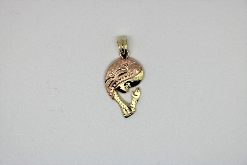 2 tone gold prayer pendant