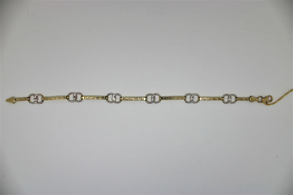 2-tone gold bracelet with crossed rings and versace motif