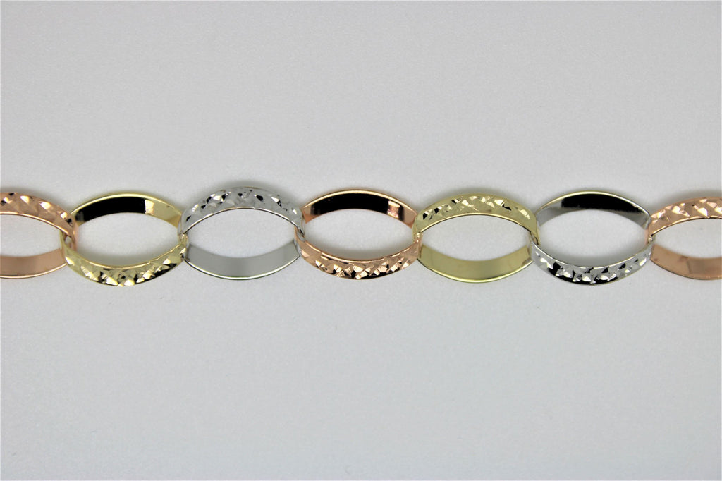 3-tone diamond cut gold bracelet