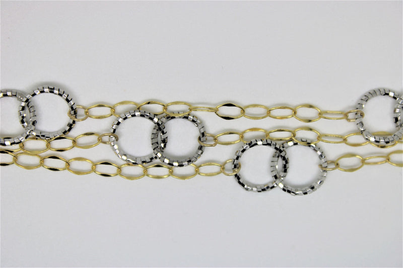 Round gold bracelet with 2-tone chain