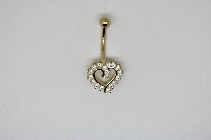 gold heart belly button piercing with stones
