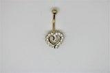 gold heart belly button piercing with stones