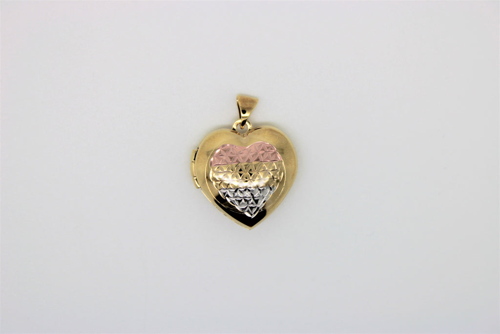 3 tone gold heart pendant