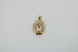 2 tone gold oval pendant with motif