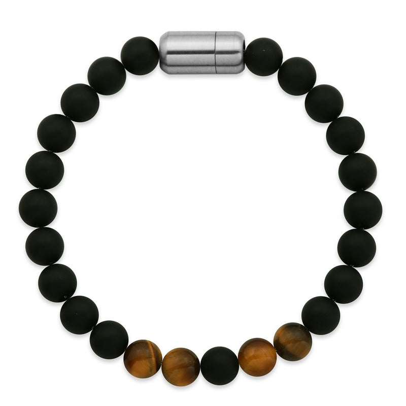 STEELX GENUINE TIGER AND BLACK ONYX BEAD BRACELET