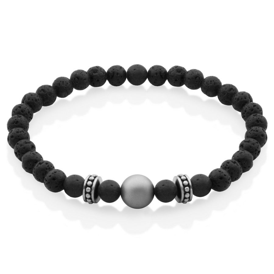 STEELX LAVA BEAD BRACELET WITH MATTE SILVER BEAD ACCENT