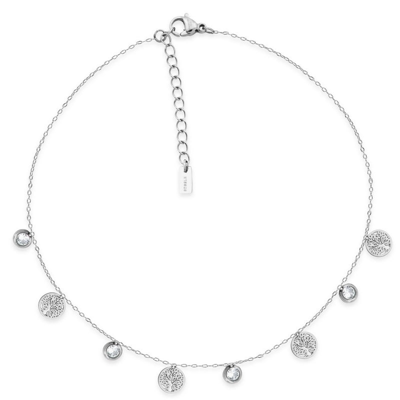 STEELX TREE OF LIFE AND CRYSTAL ANKLET CHAIN