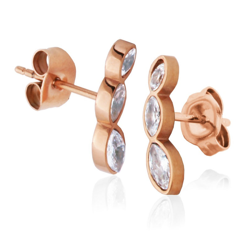 STEELX MARQUISE TRIPLE CRYSTAL STUD EARRING