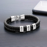 Silver square leather bracelet-4