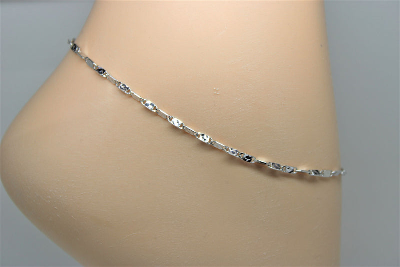Diamond cut mirror white gold ankle chain